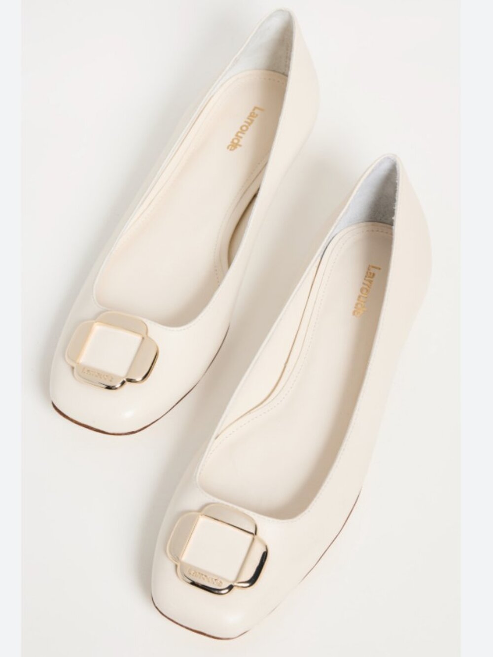 NWT NIB Larroude 1 Maria Flat In White Leather 7.5 US / Ivory